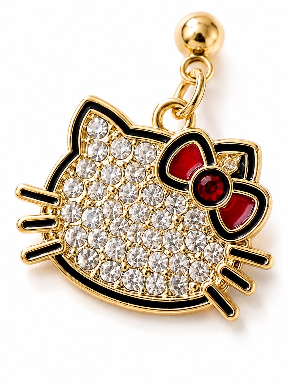 Hello Kitty Rhinestone Dangle Earrings Gold Tone Red Bow Cute Kawaii - Picture 2 of 6